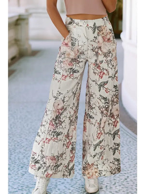 Floral Patterned Wide Leg Pants