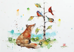 Fox & Bird Friends Watercolor Card