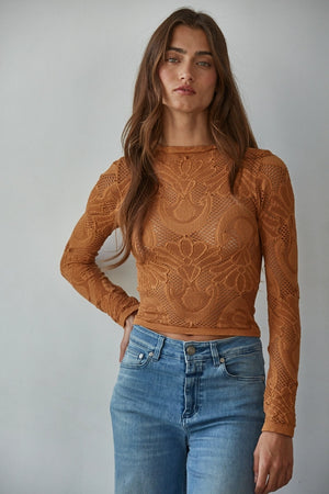 Jacquard Mock Neck Top- Golden Granola