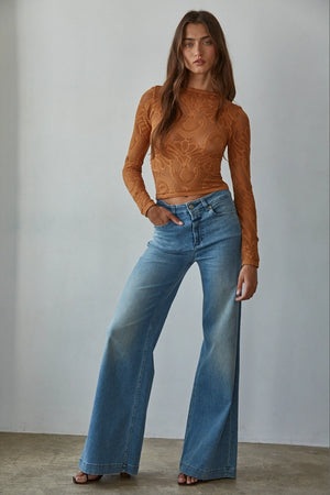 Jacquard Mock Neck Top- Golden Granola