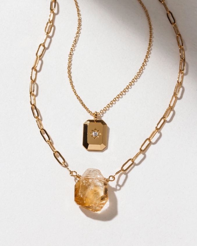 Citrine CZ Star Gold Golden Horizon Necklace