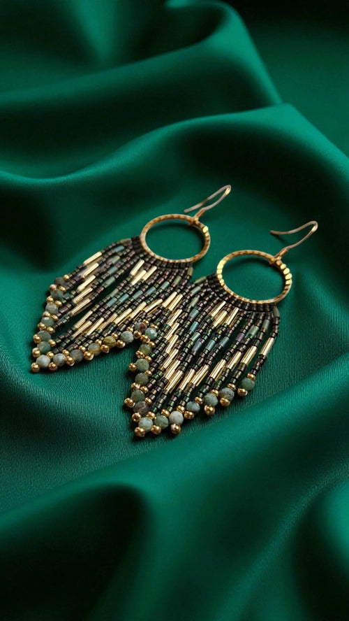 Emery Black/Green & Chrysocolla Fringe Gemstone Earrings