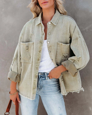 Distressed Green Denim Jacket