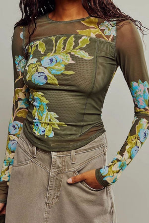 Mesh Green Floral Top