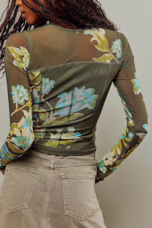 Mesh Green Floral Top