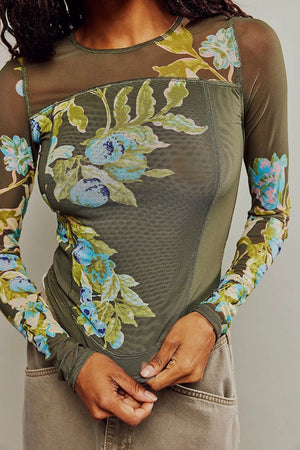 Mesh Green Floral Top