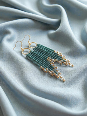 Lucie Beaded Skinny Fringe Earrings