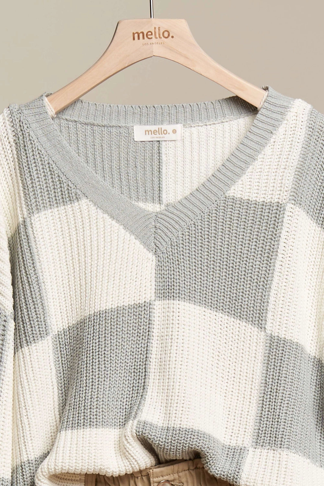 Greyish Blue Checkered V-Neck Sweater