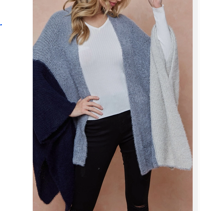 Blue-Grey Color Block Open Front Cardigan