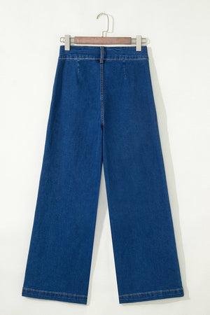 Hardware Accented Wide Leg Blue Jeans