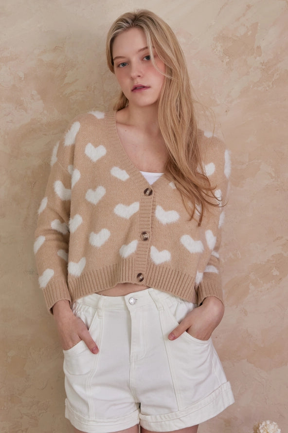Soft Beige Hearts Sweater