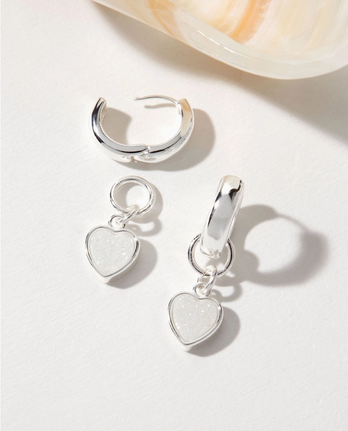 Druzy Quartz Heart Huggie Hoops