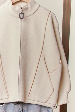 Cream High Neck Zip Up Jacket