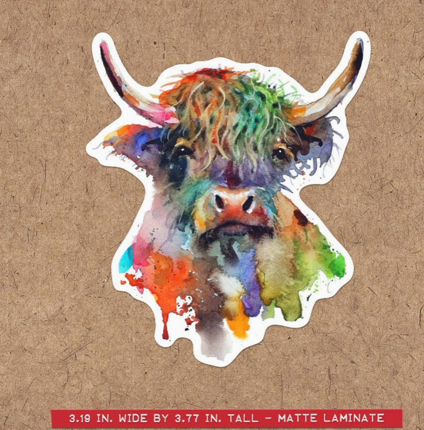 Watercolor Highland Cow Sticker