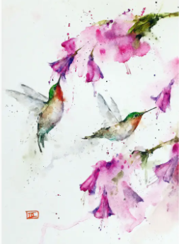Hummingbirds & Floral Watercolor Card