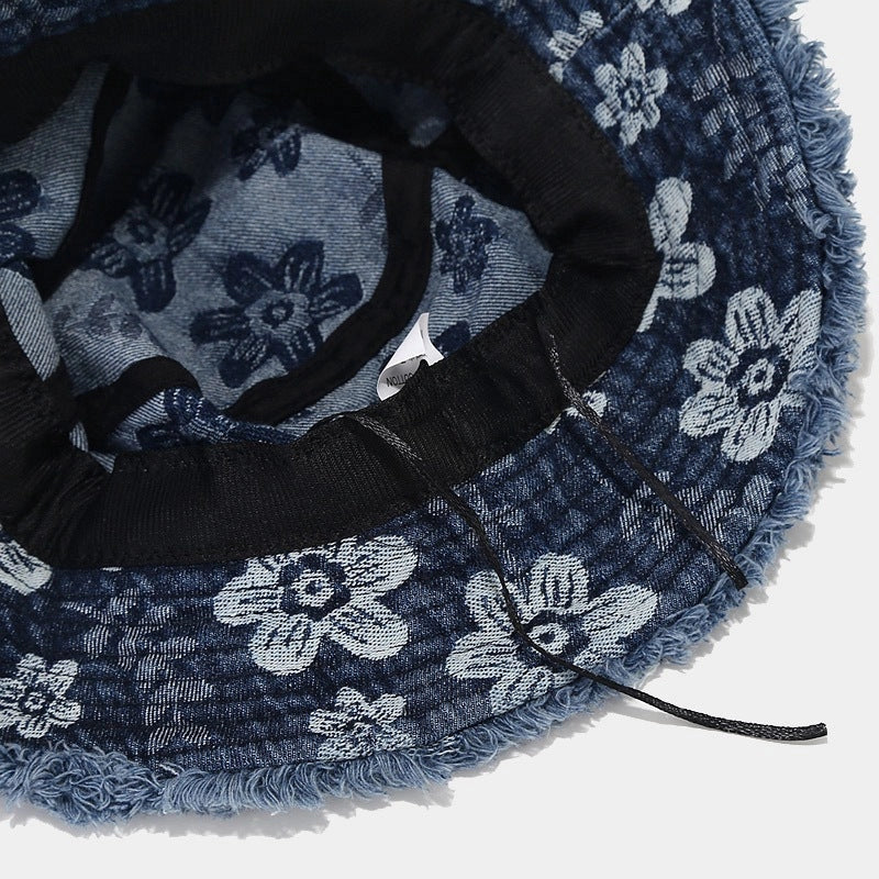 Floral Bucket Hat Dark Blue Denim