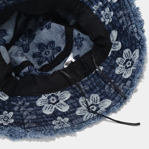 Floral Bucket Hat Dark Blue Denim
