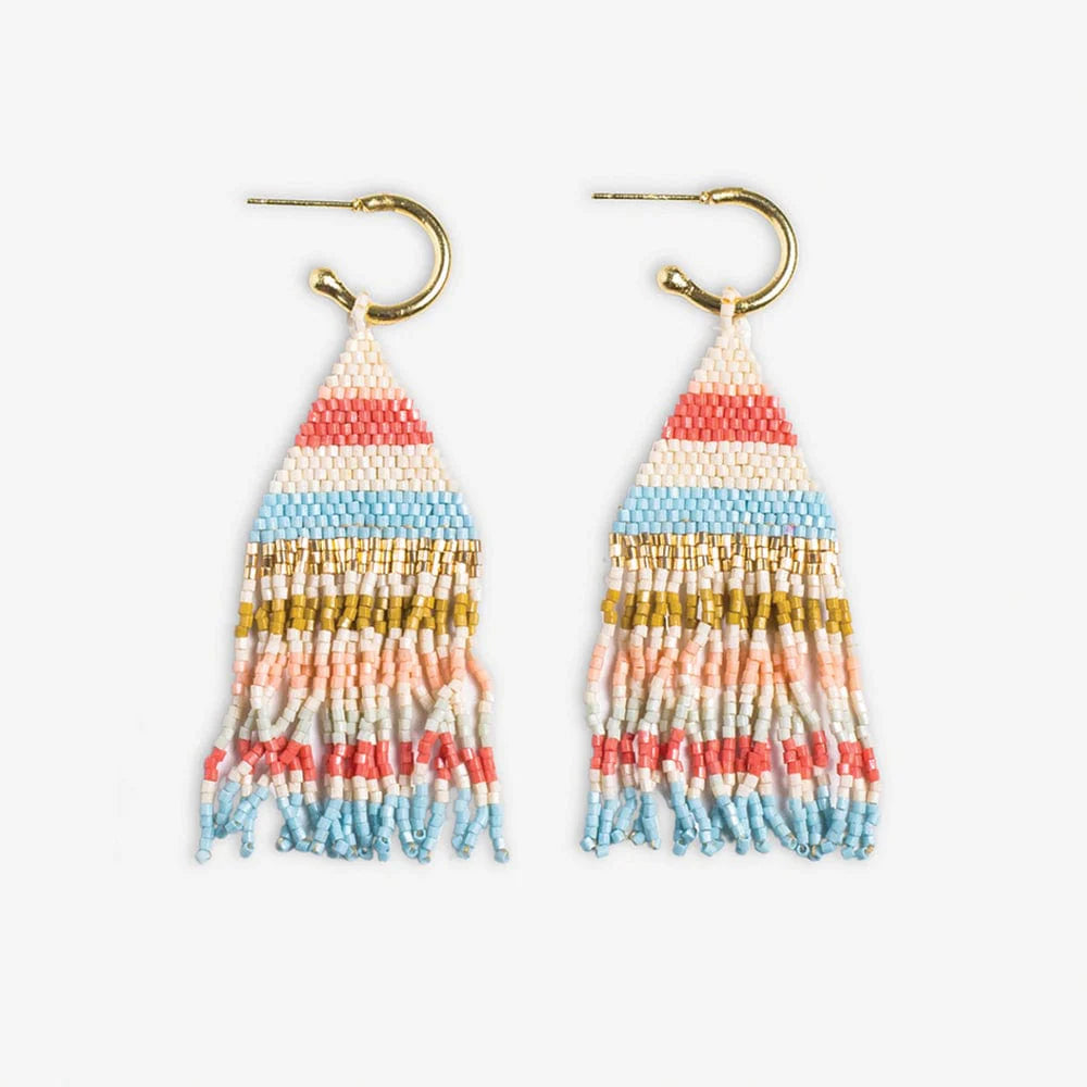 Medium Beaded Fringe Gold Hoop Earrings