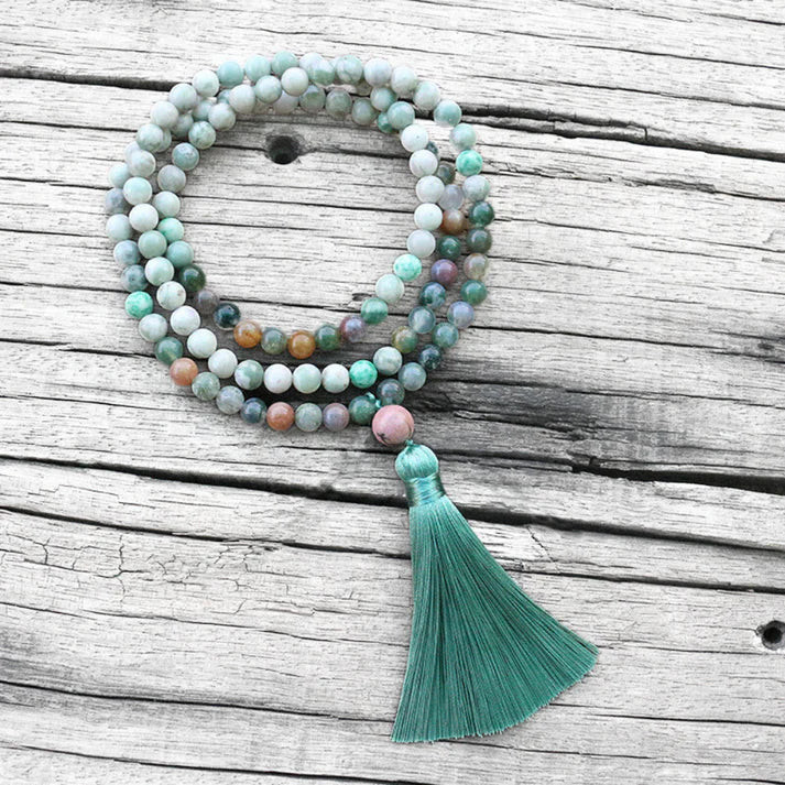 Lucky Jasper & Indian Agate Mala Necklace