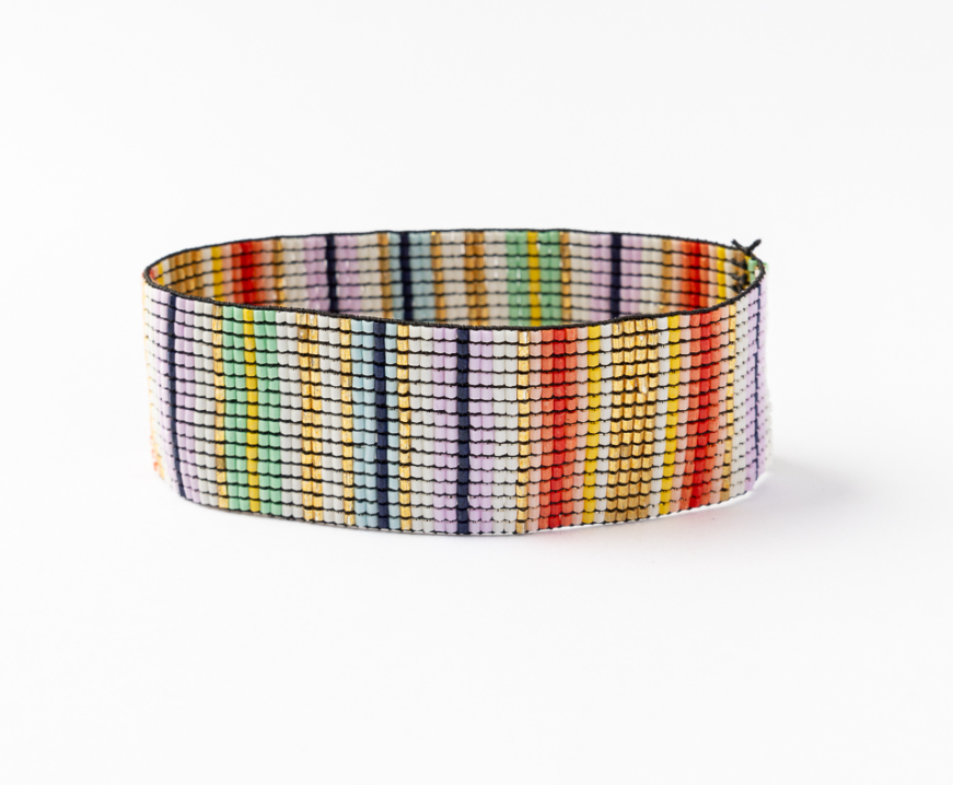 Multicolor & Gold Vertical Stripe Stretch Beaded Bracelet