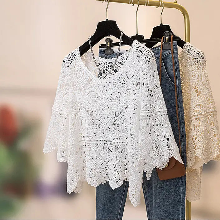 White Lace Open Weave Crochet Top