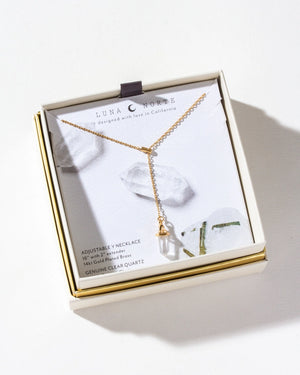 Clear Quartz Prism Point Lariat Necklace