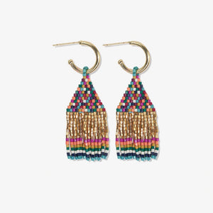 Mini Muted Rainbow Confetti Gold Hoop Earrings