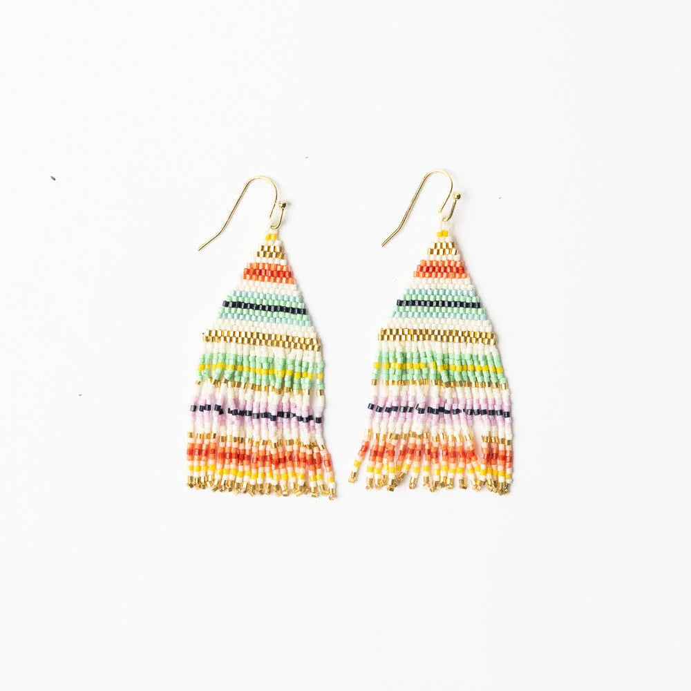 Rainbow & Gold Stripe Beaded Earrings