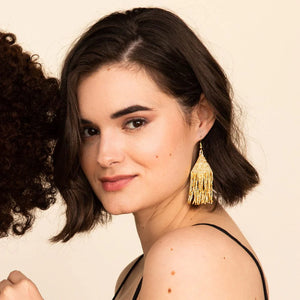 Gold Beaded Fringe Earrings