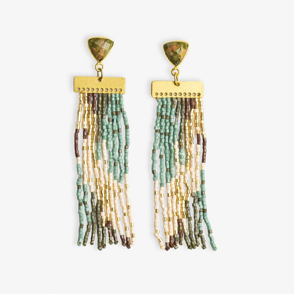 Semi-Precious Stone Beaded Fringe Stud Earrings