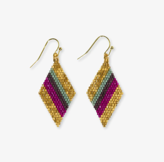 Small Striped Beaded Diamond Earrings