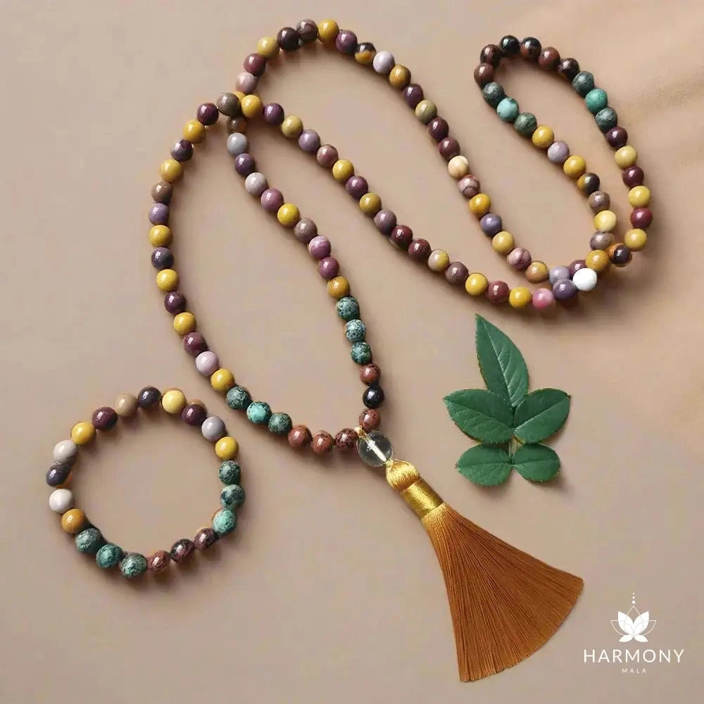 Mala Mookaite & African Turquoise Tassel Necklace/Bracelet