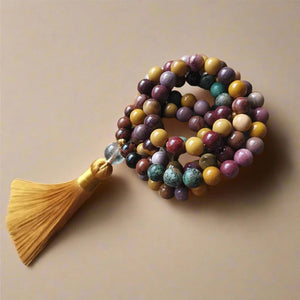 Mala Mookaite & African Turquoise Tassel Necklace/Bracelet