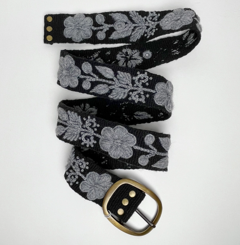 Hand Embroidered Belt Midnight Blooms Black Wide