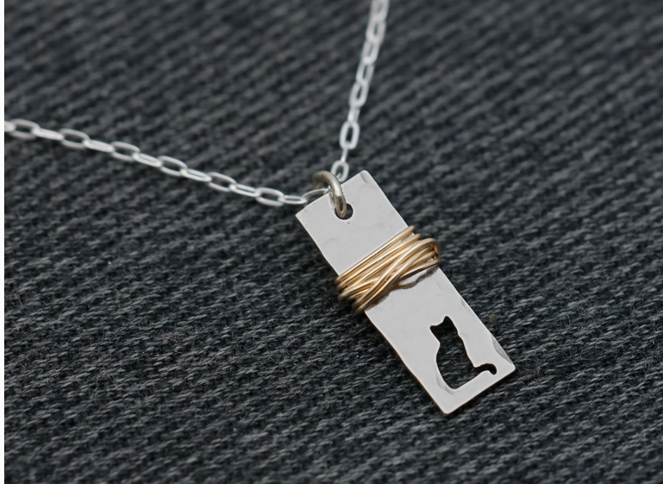 Sterling Silver Cat Tag Necklace