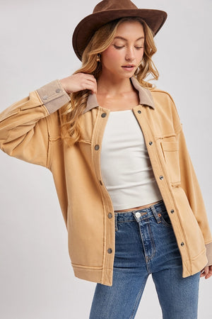 Button Down Washed Cotton Fleece Jacket