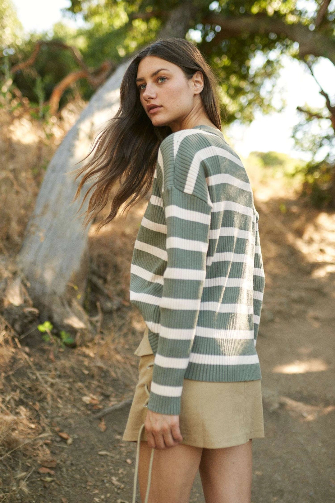 Olive & Beige Striped Sweater