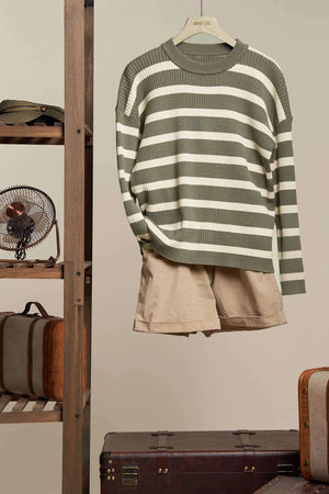 Olive & Beige Striped Sweater