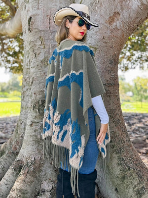 3D Textured Western Olive Ruana Cardigan