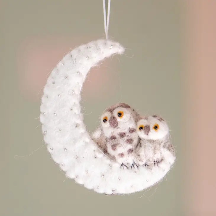 Handfelted Night Owl Ornament