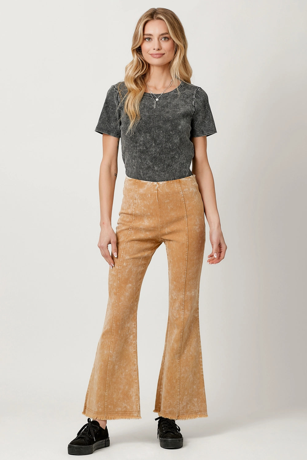 High Waisted Flare Pants-Latte