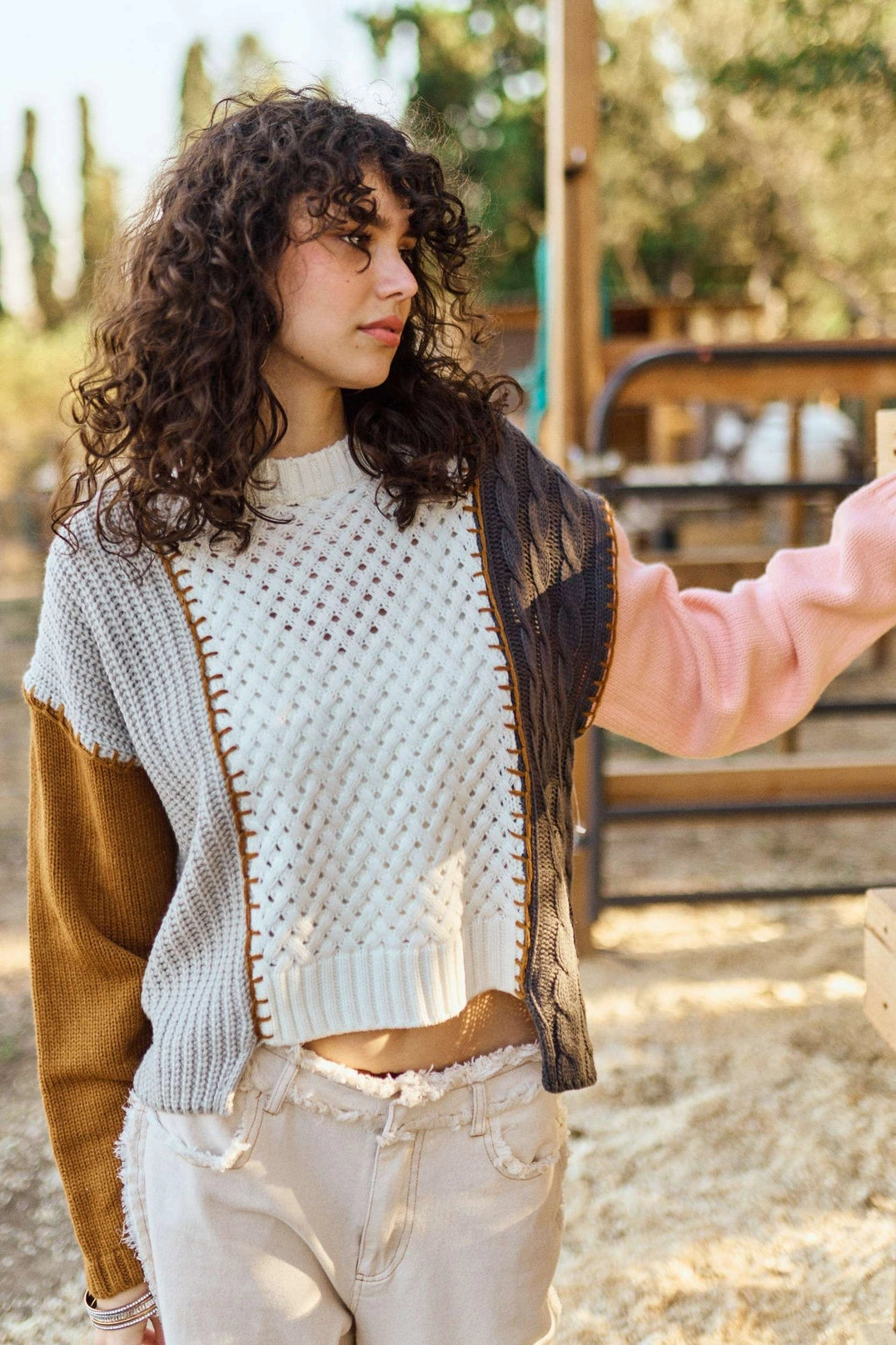 Multi-Fabric Colorblock Sweater