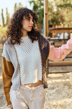 Multi-Fabric Colorblock Sweater