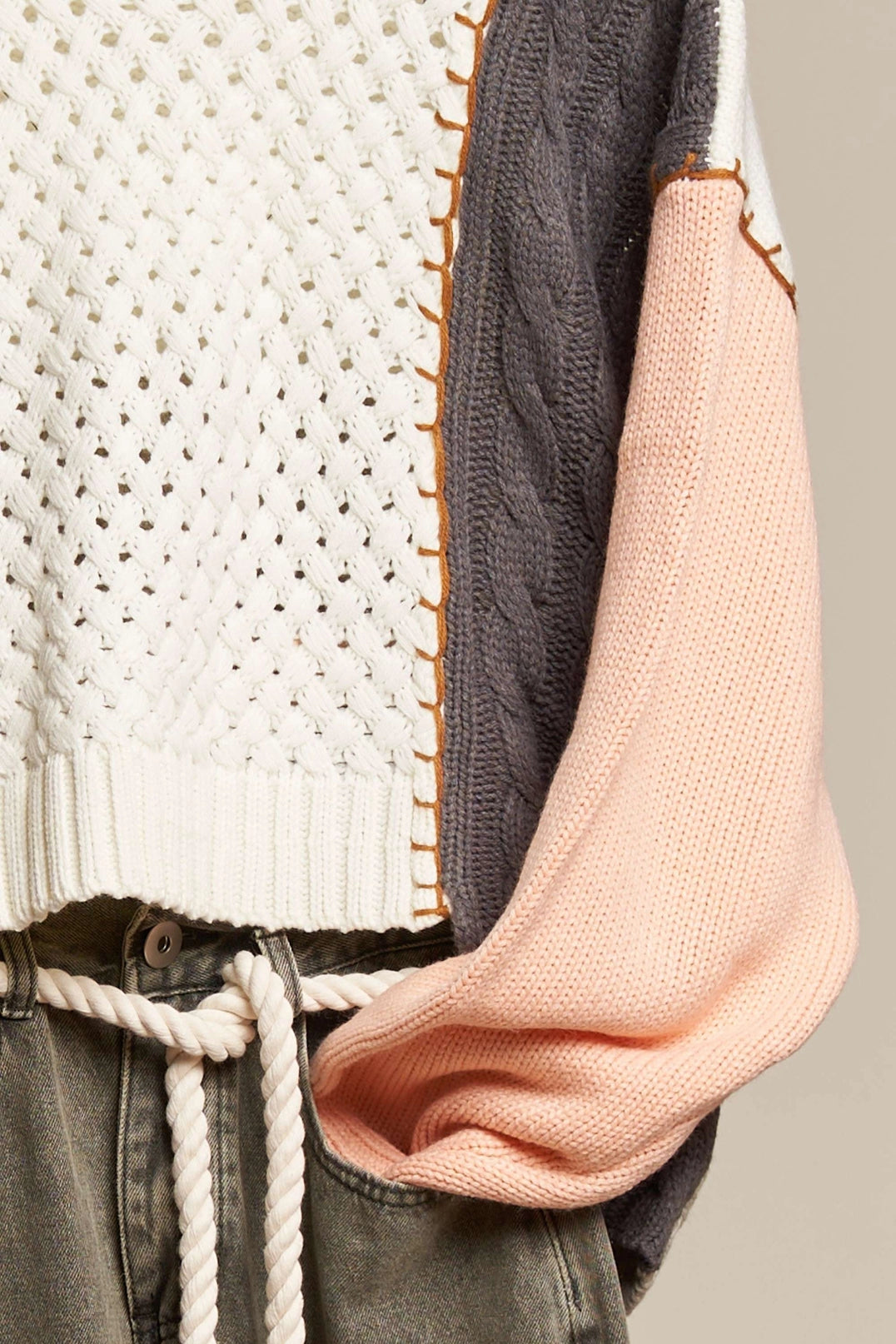 Multi-Fabric Colorblock Sweater