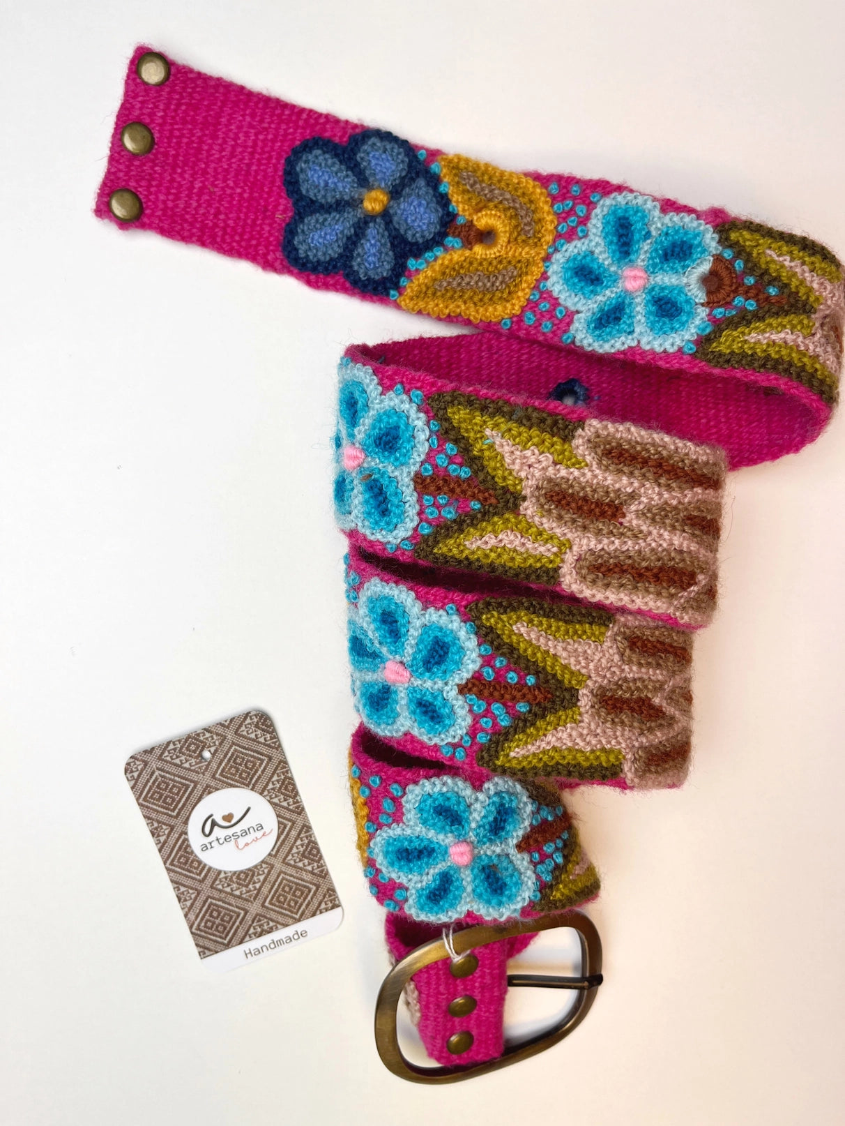 Pink Embroidered Wide Belt-Tulips