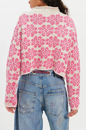Pink Floral Crop Sweater