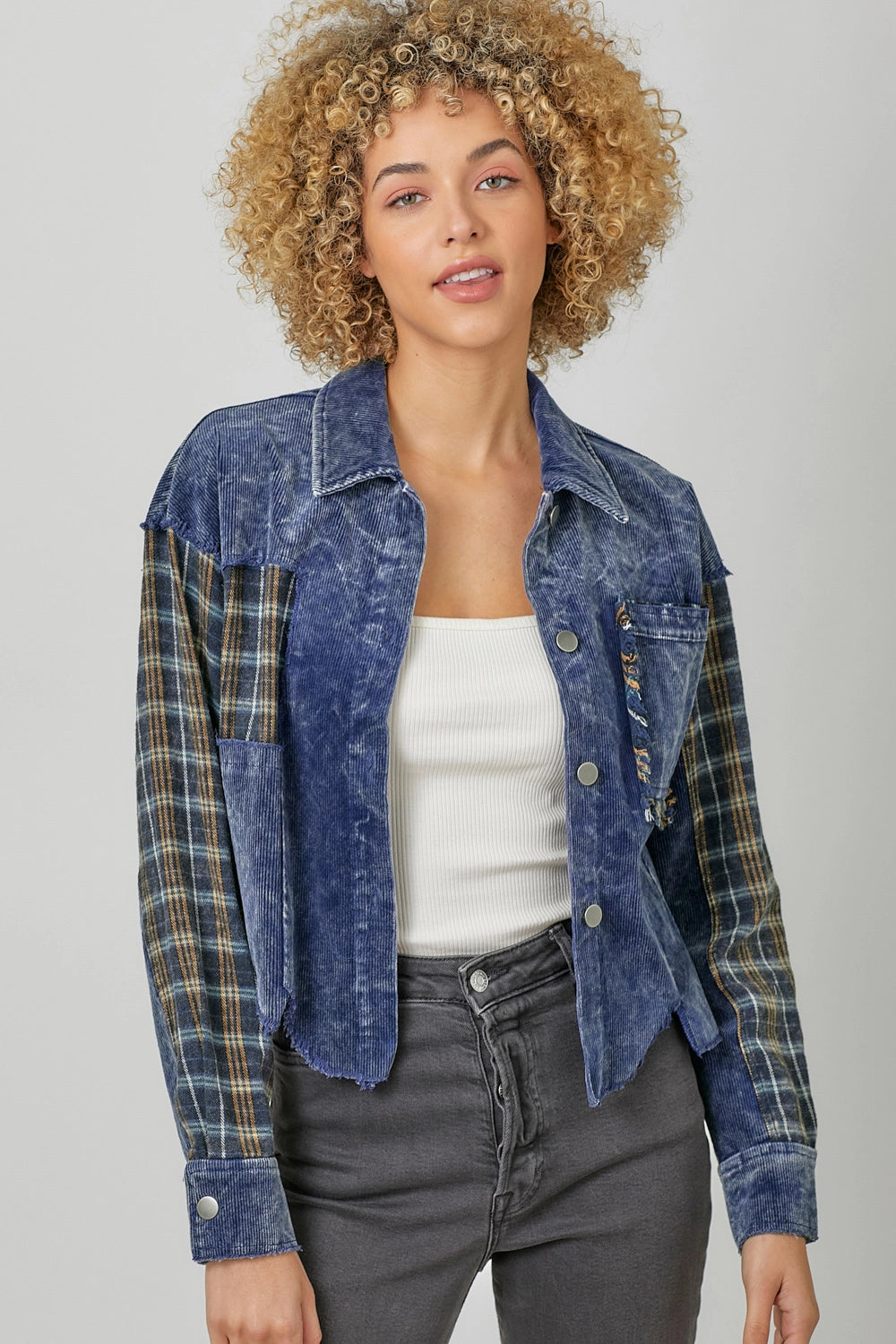 Corduroy Jacket- Blue Mix Plaid