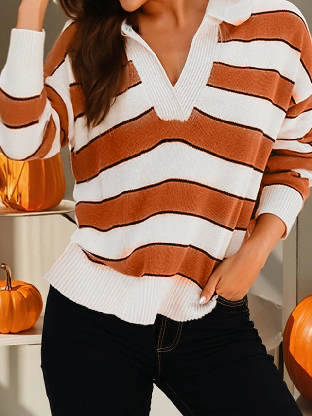 Brown & Orange Stripe Polo Sweater