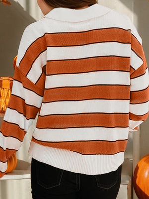 Brown Stripe Polo Sweater