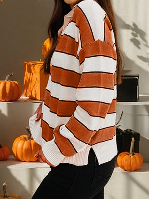 Brown Stripe Polo Sweater